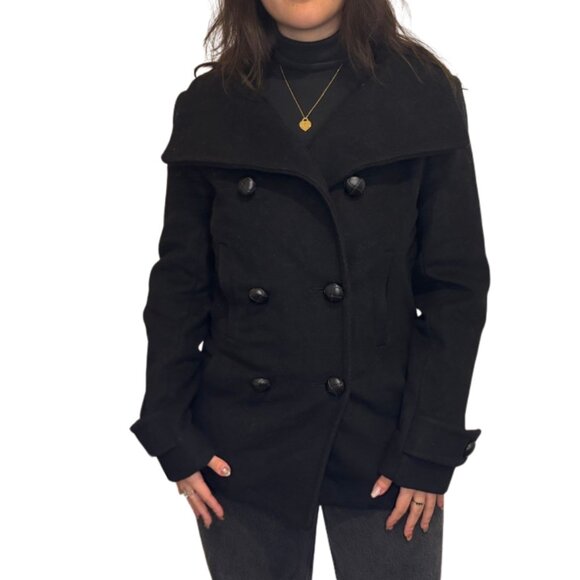 Babaton Womens Howell Black Italian Virgin Wool Cashmere Pea Coat Lined Sz M - Picture 4 of 11